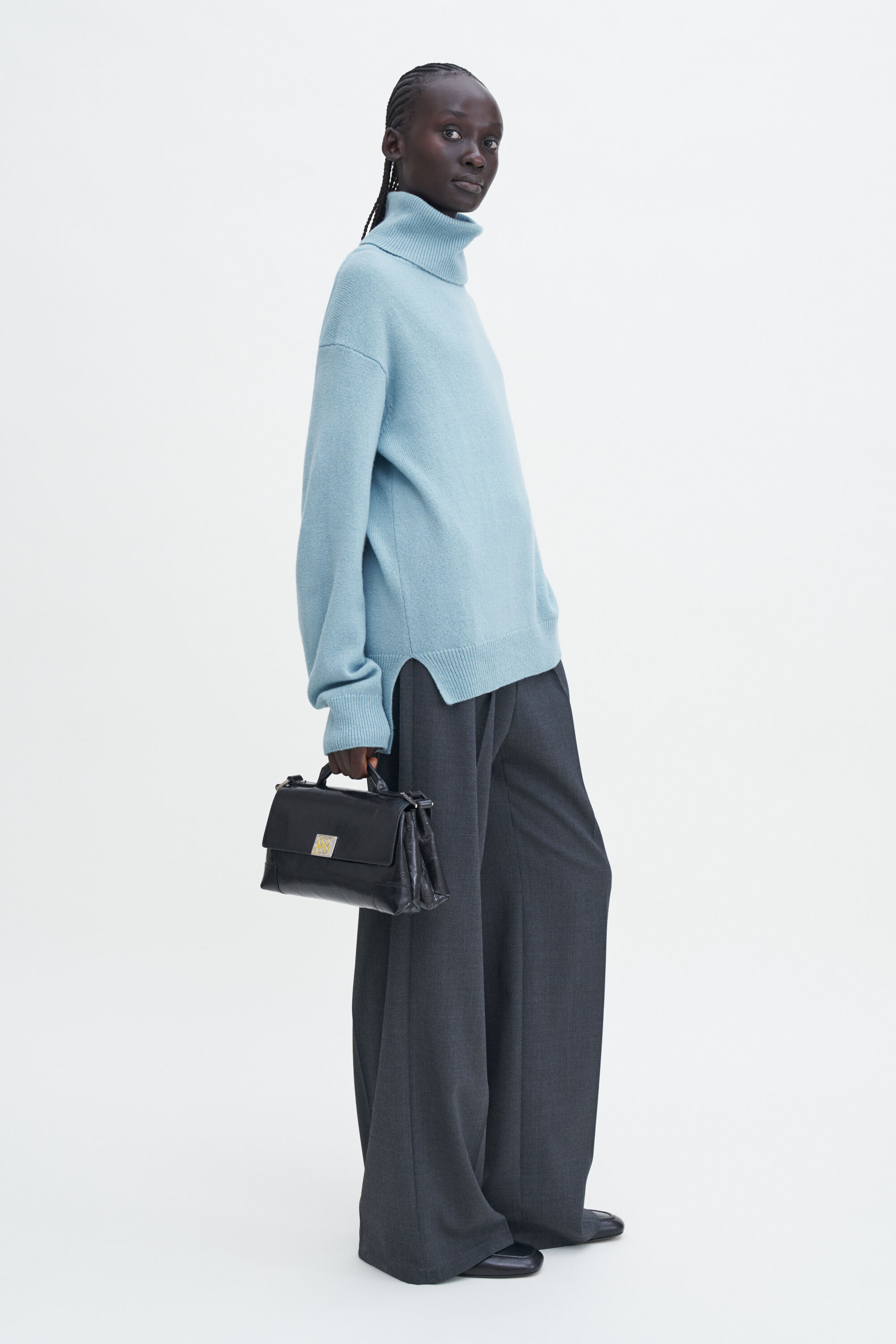 Relaxed Turtleneck Sweater - Teal Blue - Digital Product Passport